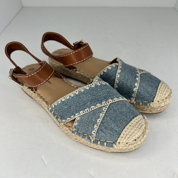 Time and Tru Womens Blue Ankle Strap Buckle Denim Size 7.5 Espadrille Flats - Picture 2 of 9